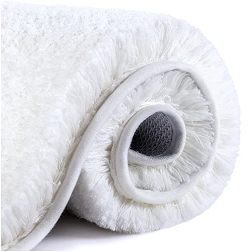VANZAVANZU Extra Large Bath Mat 24"x36" Ultra Soft Absorbent Non Slip Fluffy Thick Microfiber Cozy Bathroom Rugs for Tub Shower Bathroom Floors Accessories (White)