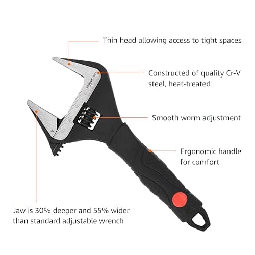 Amazon Basics 6-Inch Drop Forged Adjustable Wrench with Soft Grip, Wide Jaw, Metric/SAE Scales, Rust Resistant, 6.34 x 2.83 x 0.59 inches — view 2
