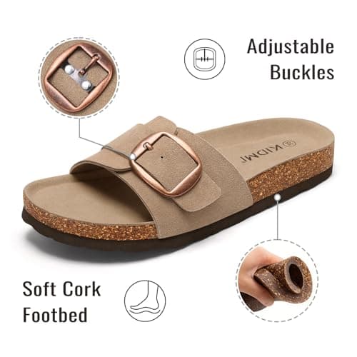 KIDMI Women's Cork Footbed Sandals Comfortable Suede Summer Slides — view 3