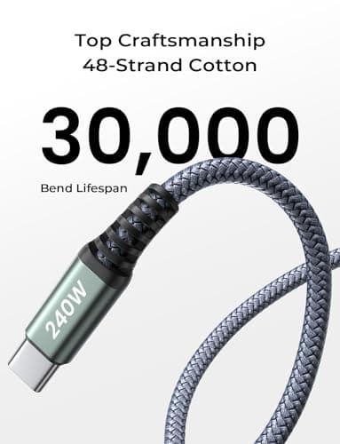 AINOPE 240W High Speed USB C Cable [6.6ft] USBC to USBC Cable, Right Angle C to C Cable Fast Charging Compatible with iPhone 16 Charger Cord, iPad Pro,MacBook Air 2024 M4,Samsung Galaxy S24, Grey — view 5