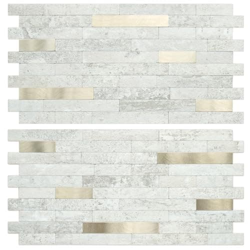 AULIGET 2 Sheets Faux Stone Peel and Stick Backsplash, Beige Stone Look PVC Wall Tile Stick on Backsplash for Kitchen and Bathroom