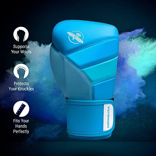 Hayabusa T3 Boxing Gloves for Men and Women Wrist and Knuckle Protection, Dual-X Hook and Loop Closure, Splinted Wrist Support, 5 Layer Foam Knuckle Padding - Neon Blue, 16oz