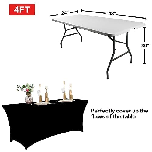IVAPUPU 4FT Spring Table Cloth for Rectangular Fitted Events Stretch Black Table Covers Washable Cover Spandex Tablecloth Protector for Party, Wedding, Cocktail, Banquet, Festival — view 2