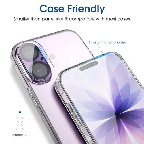amFilm OneTouch Screen Protector for iPhone 17 6.3'' 2025 + Camera Lens Protector | Auto-Alignment install | Bubble Free | 9H+ Military-Grade Tempered Glass | FHD Clarity | Case Friendly | 2+2 Pack — view 5