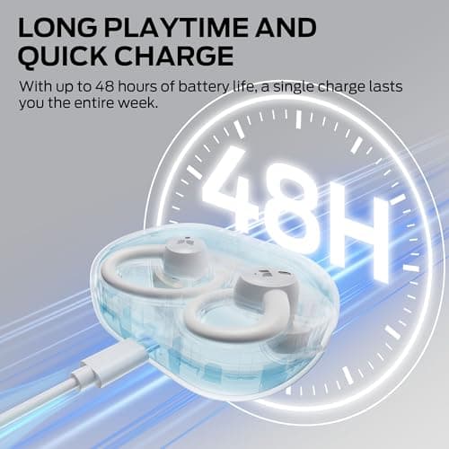 Monster N-Lite 216 Wireless Earbuds, Sports Ear Buds with Earhooks, ENC Noise Cancelling Mic,IPX6 Waterproof. Bluetooth 6.0 Headphones Stereo Bass Ear Buds 48H Playtime with LED Display White — view 4