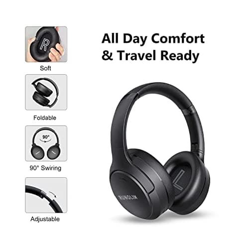 RUNOLIM Hybrid Active Noise Cancelling Headphones, Wireless Over Ear Bluetooth Headphones with Microphone, 100H Playtime, Foldable Headphone with HiFi Audio, Deep Bass for Home Travel Office — view 3