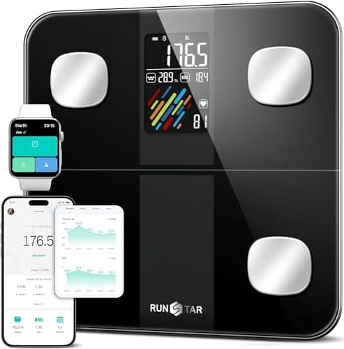 RunStar Smart Scale for Body Weight and Fat Percentage, High Accuracy Digital Bathroom Scale with Large Display for BMI Heart Rate 22 Body Composition Analyzer Sync with Fitness App 400lb