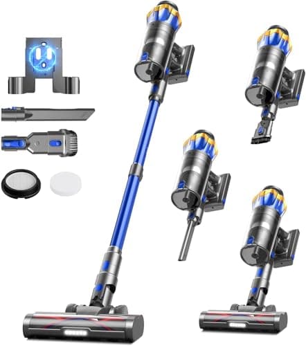 Cordless Vacuum Cleaner, 650W 55KPA 70Mins Stick Vacuum with Touch Screen, Anti-Tangle, Self-Standing Vacuum Cleaners, Rechargeable, Wireless Vacuum for Pet Hair, Hard Floors, Carpet