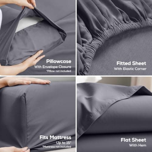 Utopia Bedding Queen Bed Sheets - 4 Piece Queen Size Cooling Sheet Set - Hotel Luxury Soft Breathable Microfiber, Oeko-TEX, Deep Pocket Easy Fit & Care, Fade & Wrinkle Resistant, Grey — view 3