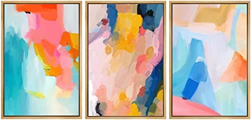 SIGNWIN Framed Canvas Print Wall Art Set Vibrant Rainbow Paint Stroke Collage Shapes Abstract Illustrations Modern Art Decorative Nordic Calm/Zen for Living Room, Bedroom, Office - 24"x36"x3 Natural
