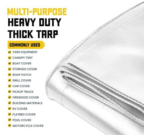 Core Tarps Extreme Heavy Duty 20 Mil Tarp Cover, Waterproof, UV Resistant, Rip and Tear Proof, Poly Tarpaulin with Reinforced Edges for Roof, Patio, Pool, Boat (White 12′ X 16′) — view 4