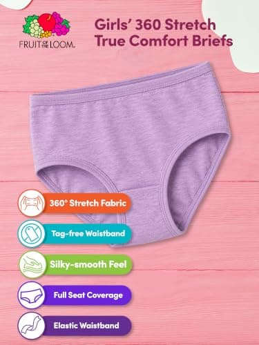 Fruit of the Loom Girls' Tag Free Cotton Brief Underwear Multipacks, Brief-20 Pack-Black/Pink/Grey, 8 — view 5