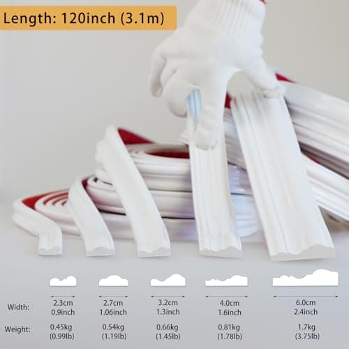 Hungbak 120"L x 0.9"W Peel and Stick Chair Rail Panel Molding, Pre-Primed Trim for Home Decoration & Wall Protection — view 2