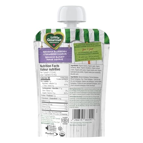 Little Gourmet Organic Toddler Snack Bright Blends Banana Blueberry Strawberry Guava, 113ml (12 Pack)