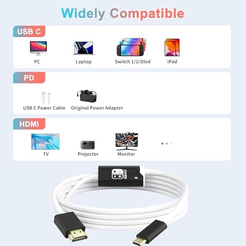 Switch 2 Dock, 4K@60HZ 6ft, USB C to HDMI Replacement Cable for Nintendo 2 Dock, Portable Travel TV Base Adapter ＆ Travel NS 2 Docking Station Cord Compatible with Nintendo OLED — view 5