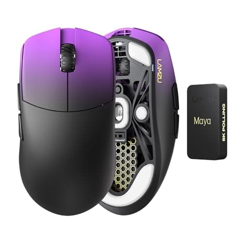 Lamzu Maya Champion Edition Wireless Gaming Mouse, Ultra-Lightweight 45g, Optical Switch, Golden TTC Dust-Proof Encoder, Pixart PAW 3950 IC, 8K Compatible, Compatible with PC/Mac (Purple Shadow)