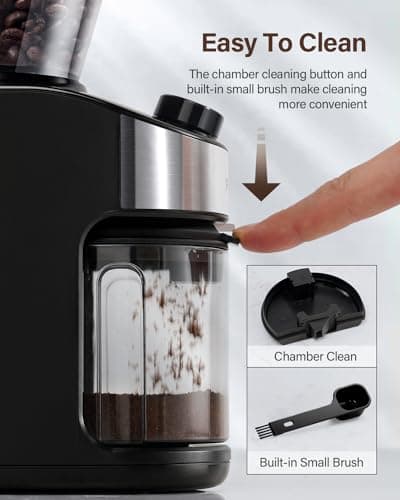 SHARDOR Electric Burr Coffee Grinder, 32 Grind Settings, Compact Flat Burr Mill with Adjustable Timer for Home Use, 120V 200W, Chamber, Hopper, Cleaning Brush — view 4