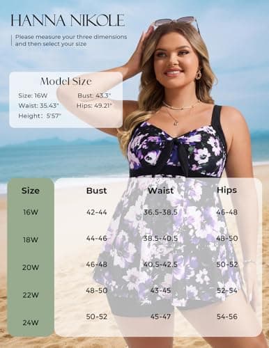 Hanna Nikole Women Plus Size Tankini Swimsuit, Two Piece Bathing Suits with Shorts, 2026 Flowy Swimwear Purple White Flowers 24W — view 5