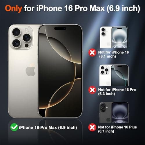 SUPFINE Magnetic for iPhone 16 Pro Max Case with Screen Protector (Compatible with MagSafe)(Military Grade Drop Protection) Translucent Matte Phone Cover,Black