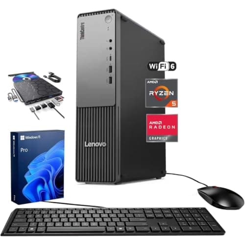 Lenovo ThinkCentre Neo 55s Business SFF Desktop, AMD Ryzen 5 220 up to 4.9 GHz, 16GB DDR5, 512GB SSD, Support 2-Monitor 4K, HDMI, DP, Wired KB & Mouse, Wi-Fi 6, Windows 11 Pro, External DVD Bundle