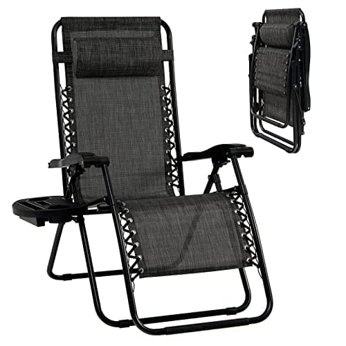 Goplus Zero Gravity Lounge Chairs, 160°Adjustable Folding Recliner w/Pillow and Cup Holder, 350LBS Comfy Outdoor Lounge Chairs for Patio, Lawn, Yard & Camp(1, Gray)