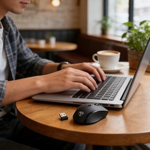 LODVIE Wireless Mouse for Laptop,2400 DPI Wireless Computer Mouse with 6 Buttons,2.4G Ergonomic USB Cordless Mouse,15 Months Battery Life Mouse for Laptop PC Mac Computer Chromebook MacBook-Black — view 4
