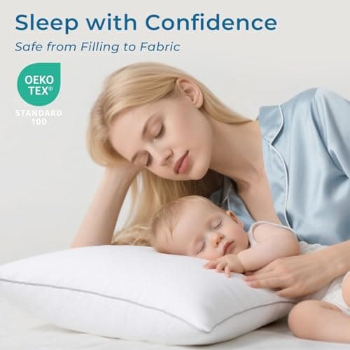 Sasttie Standard Pillow, Single Full Size Bed Pillow for Side, Back, and Stomach Sleepers - Down Alternative Plump Filling - Set of 1, Standard Size, 20x26 Inches