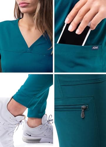 Adar Pro Movement Booster Scrub Set For Women - Sweetheart V-Neck Top & Yoga Jogger Pants - P9400 - Caribbean Blue - L — view 4