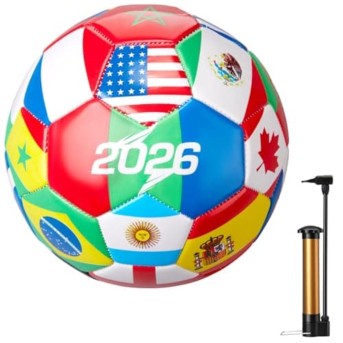 Tellingyou 1 Pack Size 5 2026 World Flag Soccer Ball Bulk with Pump Needle Multi-Country Design for Adults Team Training Club Events Sports Parties and Soccer Fan Gifts