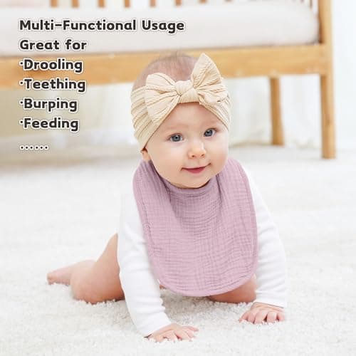 Susurration Muslin Baby Drool Bibs 10Pack Soft Square Adjustable Bandana Bibs for Unisex Baby Girls & Boys (Pink) — view 2