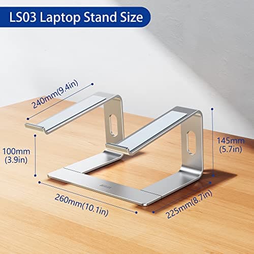 BESIGN LS03 Aluminum Laptop Stand, Ergonomic Detachable Computer Stand, Notebook Riser, Laptop Mount Compatible with Air, Pro, Dell, HP, Lenovo More 10-15.6" Laptops, Silver — view 3