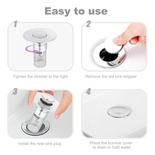 2 Pack Bathroom Sink Drain Stopper – Universal Stainless Steel Sink Drain Strainer, Multi-Purpose Sink Plug Filter & Drain Hair Catcher, Bathroom Sink Drain Stopper & Pop Up Sink Drain Filter — view 2