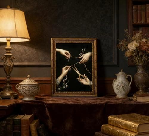 Vintage Gold Framed Thread of Life Wall Art, Victorian Moody Gothic Canvas Print, Dark Academia Wall Decor, Mystical Greek Mythology Painting Picture, Witchy Poster Artwork for Living Room Bedroom — view 5