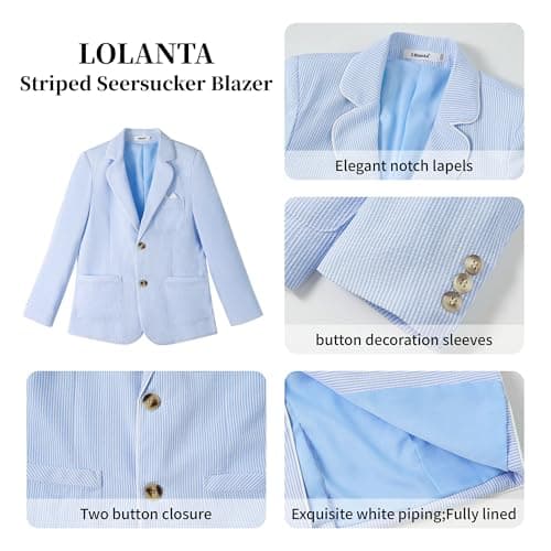 LOLANTA Boys Summer Blazer Kids Suit Jacket Sport Coat Dress Outfits for Prom Party Christmas（Blue，10 — view 3