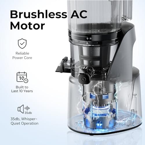 EanOruus Juicer Machines, 3-in-1 Cold Press Juicer with 6.5" Extra Large Chute, 100oz Large Capacity, AC Motor, Makes Juice, Nut Milk & Sorbet, Premium Gray — view 5