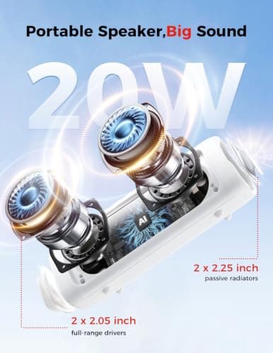 Bluetooth Speaker, 20W HD Sound, Portable Wireless, IPX5 Waterproof, Up to 24H Playtime, TWS Pairing, for Home/Party/Outdoor/Camping/Beach Essentials, Electronic Gadgets, Birthday Gift (White)