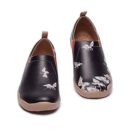 UIN Women's Walking Travel Shoes Slip On Microfiber Leather Casual Loafers Lightweight Comfort Fashion Sneaker Crane in Dark (8) — view 4
