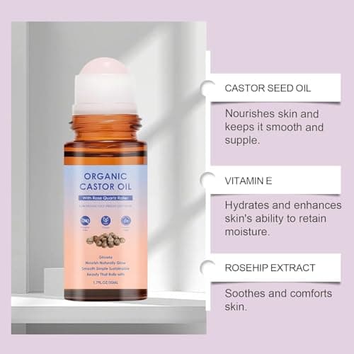 Organic Castor Oil with Rose Quartz Roller, Organic Castor Oil Roll On, Natural Ingredients, Gently Nourishes Skin, Deep Hydration & Smoothing, Suitable for All Skin Types (1pc) — view 4