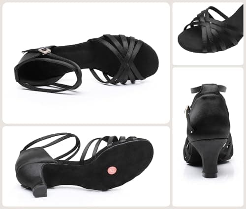 Rosefinch Latin Dance Shoes for Womens Satin Ballroom Salsa Practice Performance Wedding Dancing Shoes High Heels Dancing Shoes for Girls Ladies 5cm Black 39 — view 3