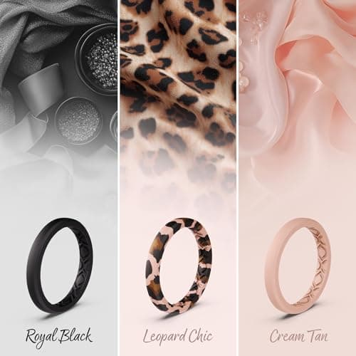 ThunderFit Stackable Silicone Ring Enhancers for Women, Breathable Rubber Wedding Bands - Braided Design 3mm Wide 1.8mm Thick - 3/8 Variety Multipack — view 4