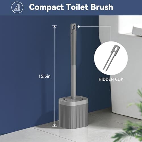 EZKEY Toilet Bowl Brush and Holder, 3 Pack Compact Toilet Brush Set with Nylon Bristles Toilet Brush Hidden Scrubber Brushes for Bathroom Cleaning-Grey