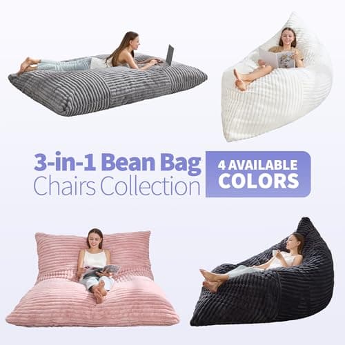 3 in 1 Bean Bag Chair Giant BeanBag Chairs Convertible Bean Bag Floor Cushion with Machine Washable Cover, Beanbag Chairs for Adult (Pink) — view 7