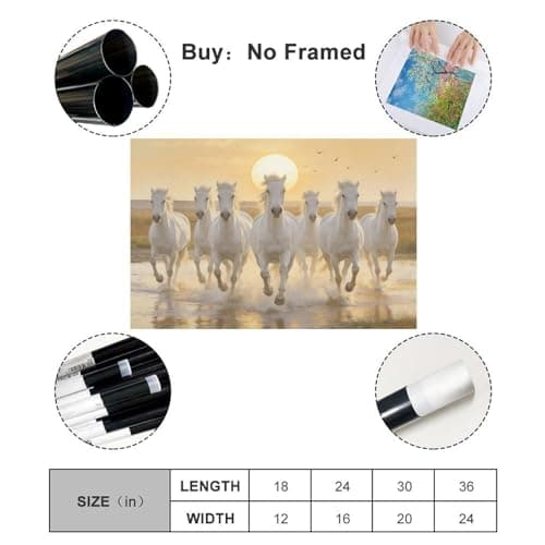 Seven Horses Running with Sunrise Art Wall Painting, 7 White Horse.4 Canvas Poster Wall Art Print - Bedroom Office Bathroom Living Room Decor Unframe-style12x18inch(30x45cm)