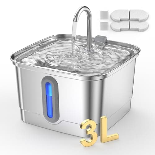 Cat Water Fountain Stainless Steel:101oz/3L Water Fountains for Cats Indoor,Cats-Quiet Automatic Cat Fountain-Pet Drinking Fountains for Pets and Dog Small Animals(3L with 2 Filters and 2 Sponges)