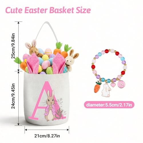 OXYEFEI Easter Baskets for Kids,Pink Personalized Easter Basket with Initial for Girl Boy Kids (A, Pink)