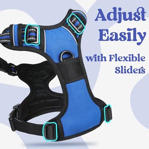 rabbitgoo Dog Harnesses for Large Dogs, No Pull Pet Harness with 3 Buckles, Adjustable Soft Padded Vest with Instant Control Handle, Easy Walking Reflective Pet Vest, Blue, L — view 3