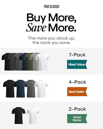True Classic Mens T-Shirts – Short Sleeve Crew Neck T Shirts for Man, Cotton Blend Novelty Tshirt for Men, T-Shirt Homme, Pack of 4, Essentials, M — view 3