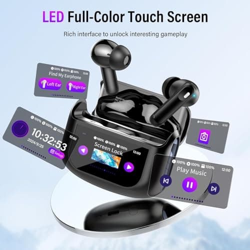 Wireless Earbuds, Bluetooth 5.4 Headphones with Multifunctional Touch Screen, 48H Bass Stereo Ear Buds with ANC/ENC Noise Cancelling/Transparency Mode, IPX7 Earphones with 5 EQ Modes for iOS Android — view 3