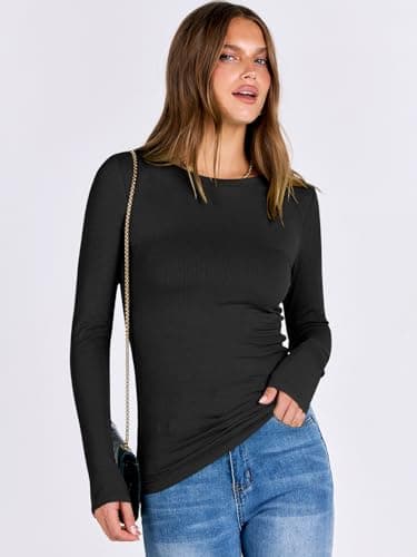 ANRABESS Women Long Sleeve Shirts Rib Knit Slim Fit Tops Basic Tee 2025 Fall Outfits Casual T-Shirt Underscrubs Layer Clothes Black Medium — view 3