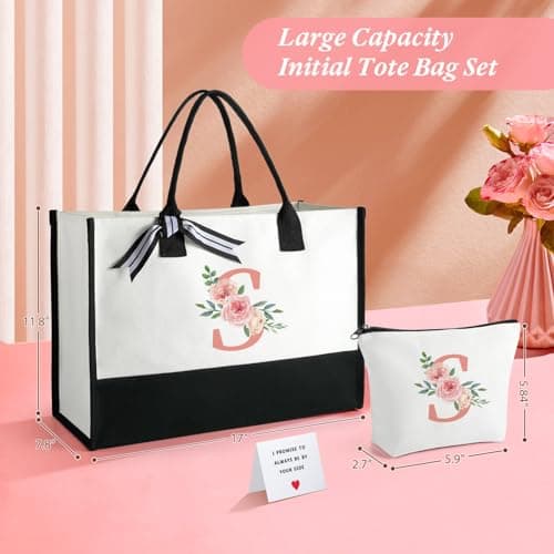 Birthday Gifts for Women Mothers Day Gifts for Mom Wife Grandma Daughter Sister Teacher Bridesmaid Gifts Tote Bag and Makeup Bag C — view 5